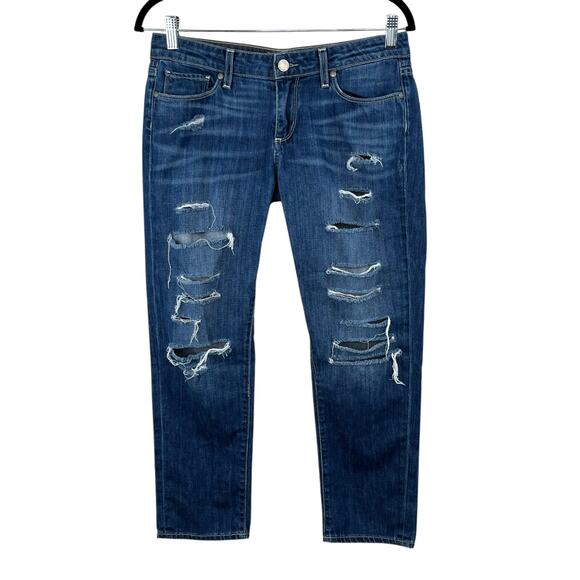 Paige Low Rise Distressed Jimmy Jimmy Skinny Ankle Medium Wash Blue Jeans 27 USA - Picture 1 of 13